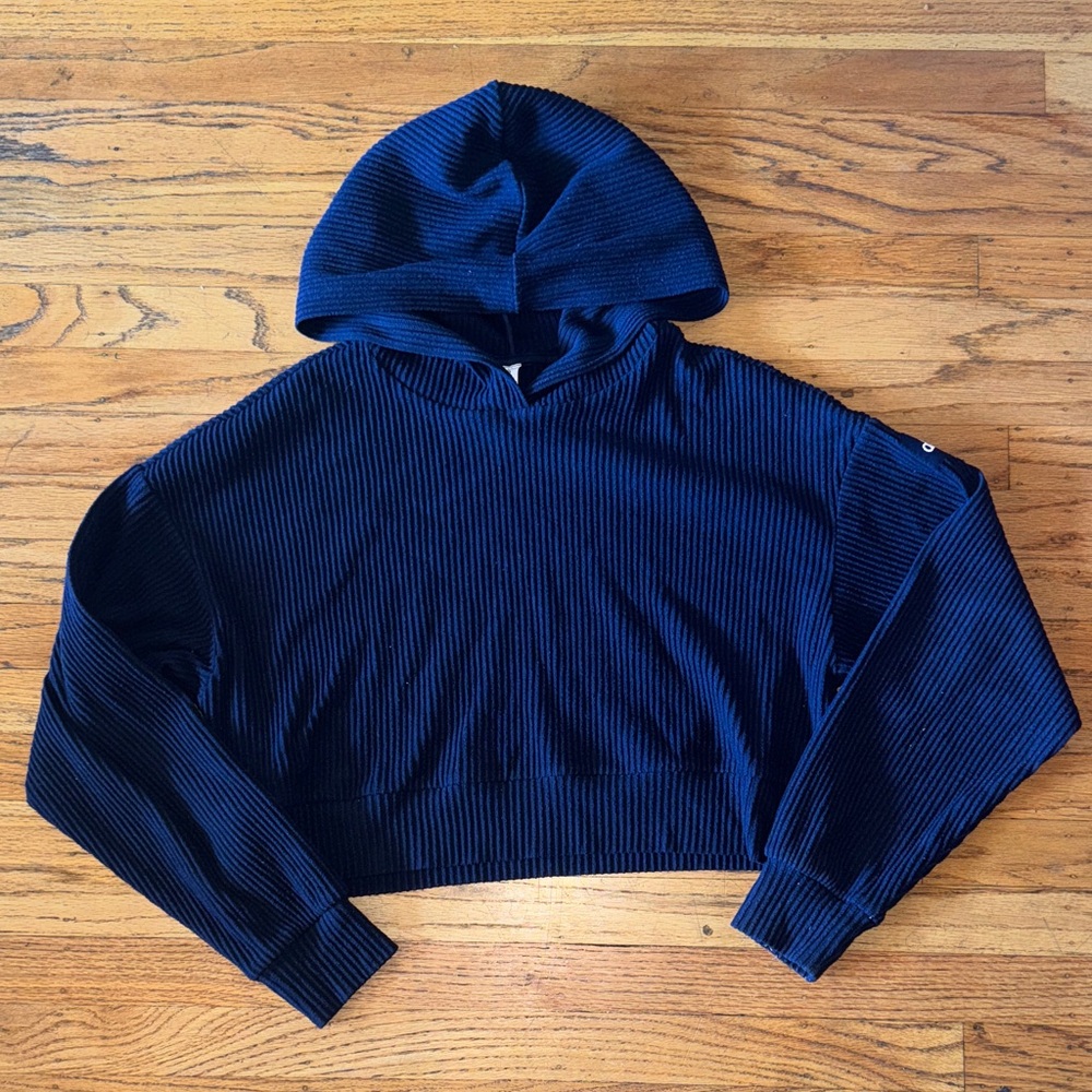 ALO Yoga Dark Blue Navy Ribbed Muse Hoodie